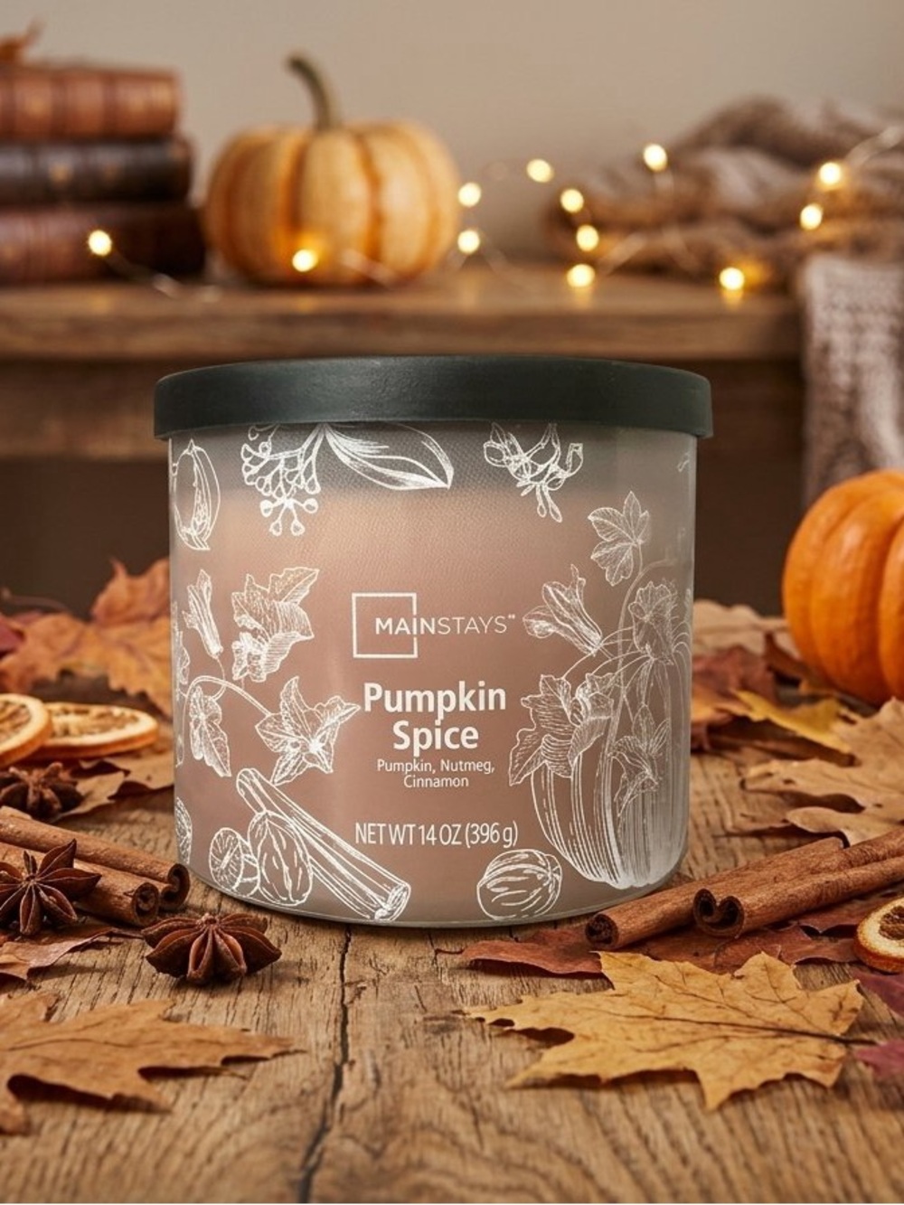 Mainstays Pumpkin Spice Candle - Brown Jar with Black Lid